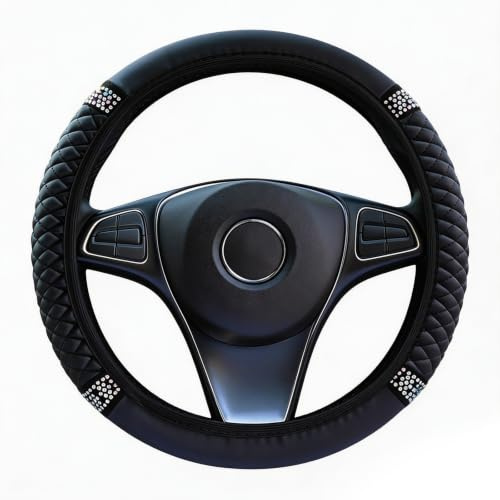 Lenkradbezug Universalgröße 37-38 cm, Anti-Rutsch-Lenkradabdeckung mit bunten glitzernden Kristall-Strasssteinen, auto-elastischer Lenkradschutz, Autozubehör für die meisten Fahrzeuge (1 Stück, Schwar
