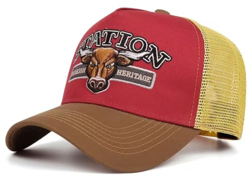 Boolavard Retro Station Heritage Trucker Hat - Vintage Western Bull Graphic Mesh Back Cap, High Profile Foam Front Snapback, Classic Gas Station Style Baseball Hat for Men and Women