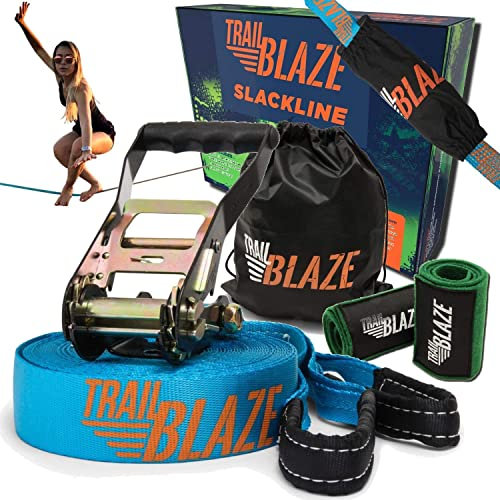 TRAILBLAZE Kit Slackline Completo – Con Protezioni Alberi + Sacca Porta Slackline - Installazione Facile - Kit per Principianti da 15m per Camminate e Equilibrismo (Without Training Line)