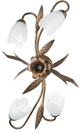 ONLI Forgiata - Plafoniera 4 Luci, Vetro opaco color Bianco, Metallo Marrone spennelato Oro