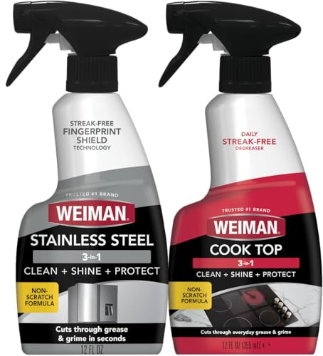 Weiman Stainless Steel Cleaner & Cooktop Daily Cleaner - 12 Ounce - Kitchen Appliance Cleaner Kit
