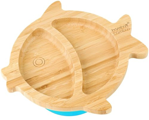 bamboo bamboo Baby- och barntallrik: Sugkoppstallrik för matning och avvänjning, bambufisktallrik med säker sugkopp