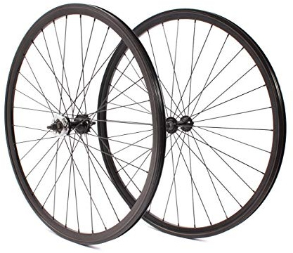 KHE Fixie Laufradsatz 700c 28 Zoll Doppelkammerfelge 32 Loch schwarz 30mm hoch inkusive Starr- und Freilaufritzel