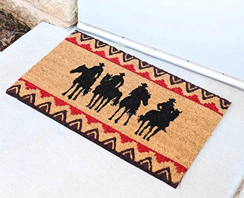 Ebros Gift Colorful Rustic Western Coir Coconut Fiber Floor Mat Doormat 29 by 17 Indoor Outdoor Home Decorative Mats Country Cabin Lodge Farmhouse (Wild West Riders Cowboys)