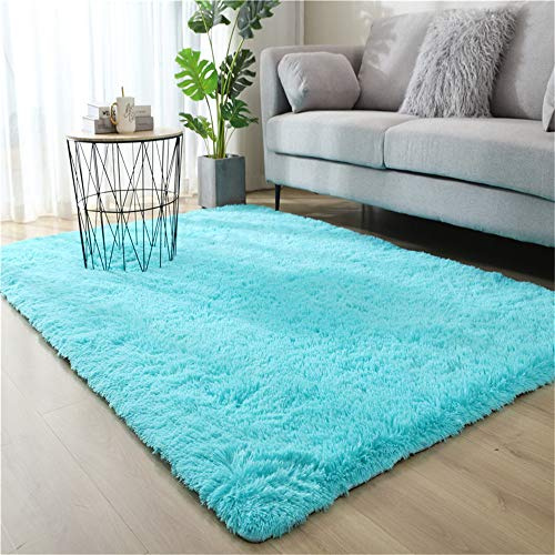 Ouduo Rugs Teppich Hochflor Wohnzimmerteppich Langflor Bettvorleger - Teppiche für Wohnzimmer Schlafzimmer Kinderzimmer - Weicher Shaggy Modern rutschfest Einfarbig Flauschig (Himmelblau,120 * 160cm)