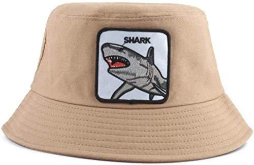 NIUASH Fischerhüte Panama Eimer Hüte Männer Frauen Sommer Fischerhut Hai Stickerei Tier Hip Hop Cap Hut Chapeau Queen Black-Shark_Khaki