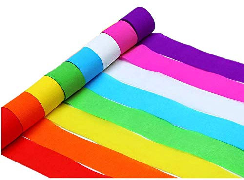 Rollos de Serpentinas Papel Crepé 4.5cm x 25m Serpentinas Fiesta 8 Colores Papel Decorativo Serpentinas de Colores Decoraciones Colgantes Artículos para Fiestas,Hechos a Mano (8 rollos)