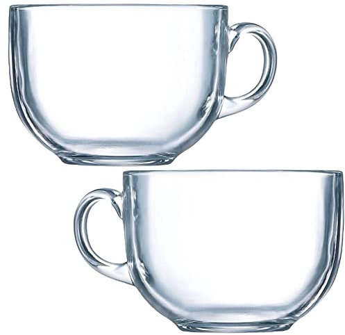 Caribou Living Large Clear Transparent Glass Cappuccino Mugs Cups 500ml for Hot Drinks Tea Coffee Hot Chocolate - 2 Mugs