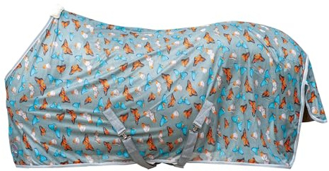 HKM Fliegendecke -Butterfly- hellgrau | Atmungsaktive Insektenschutz-Decke für Pferde | Atmungsaktiv, gepolstert am Widerrist, mit Schweifriemen | Größen 75-165 cm (hellgrau, 95)