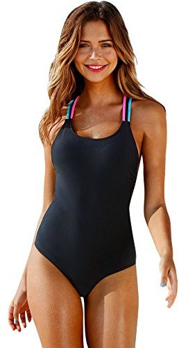 Badeanzug Damen Bauchweg Damen Einteiliger Badeanzug RüCkenfrei Bademode Monokini Einfarbig Gepolstert Push Up Schwimmanzug Bikini