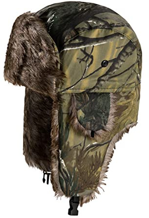 TINAYAUE Winter Trapper Hunting Hat with Ear Flaps Fallen Leaf Camo Cap Faux Fur Ushanka Russian Warm Hat Unisex Windproof Hunter's Hat Cold Weather Winter Hats for Hunting, Skiing, Hiking