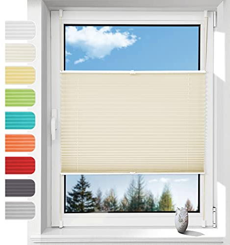 Plissee ohne Bohren Plissees Klemmfix,(Beige 80 x 130) Easyfix Plisseeroll Rollo für Fenster Einfache Montage Sichtschutz und Sonnenschutz