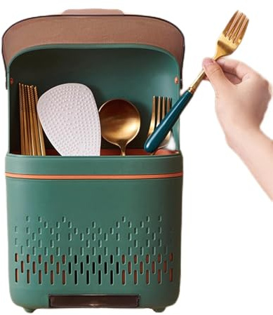 Nikou Portaposate Appendiabiti, porta bacchette scolapiatti con coperchio per cucina(Verde)