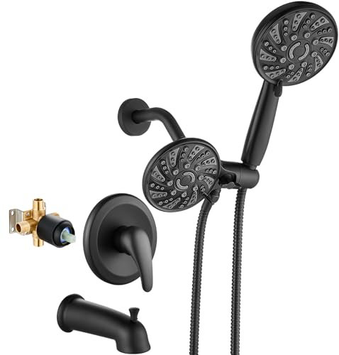 gotonovo Tub Shower Faucet Set Bathroom Shower Head Kit High Pressure Bathtub Shower Faucet 6 Modes ABS Handheld Spray Valve and Shower Trim Kit Shower Head and Handle Set Matte Black