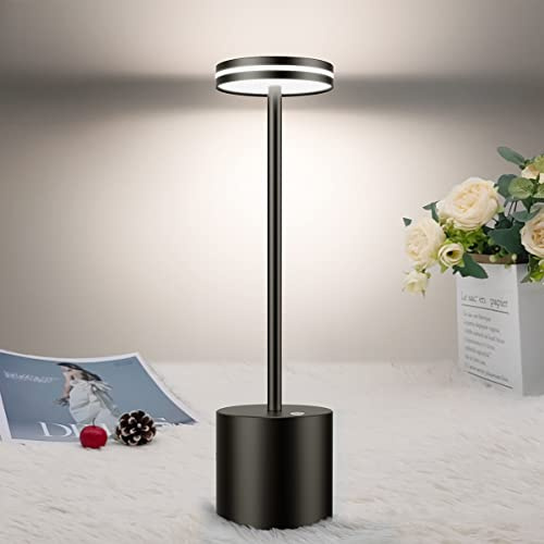 bravzurg LED Tischlampe Akku, 5000mAh Tischleuchte Aufladbar, Touch | 3 Farbtemperatur, Moderne, Aufladbar Tischlampen für Outdoor Indoor Nachttisch Esstisch Terrasse Bar Schwarz