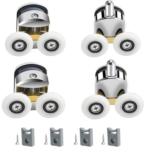 Cokritsm 23mm Rouleau de Porte de Douche Dans Portes de Douche, Lot de 4 Roulettes Doubles pour Porte de Douche, Roulette Porte Coulissante Douche pour Trou de Verre de 4-6mm