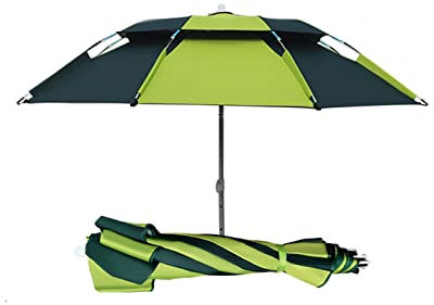 360° Drehbarer Universeller Dreifach Faltbarer Regenschirm, 2.4M (94.4inch) Angelschirm, Regenfest Und Sonnenschirm Universal, Verdickter Tragbarer Ultraleichter Strandschirm ( Color : Black green , S