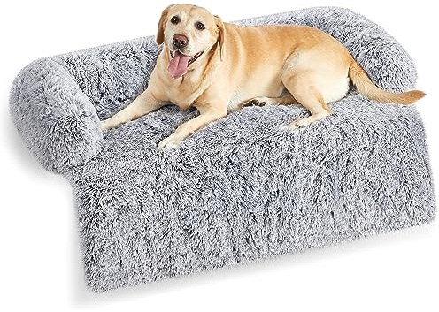 Feandrea FluffyHug Plysch Hundsäng, Hundtäckssoffa, Hundsoffskydd, Hundkudde, Storlek XXL, för stora hundar, 122 x 95 x 18 cm, Ombre Grey PGW224G01