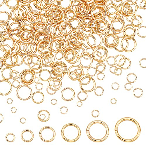 PandaHall 300 Stück 14K Vergoldete Biegeringe 6 Größe Offene Biegeringe Aus Messing Goldene Verbindungsringe Schmuckherstellungszubehör Für Halsketten Armbänder Schmuckreparatur Durchmesser: 3~8 mm