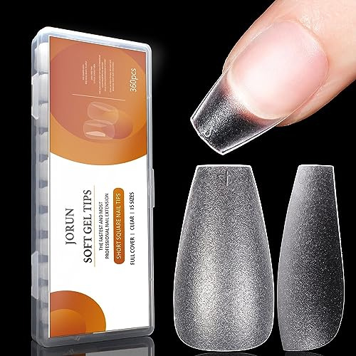 Jorun 360 Pcs Extra Short Coffin Gel False Nail Tips,Clear Nail Tips