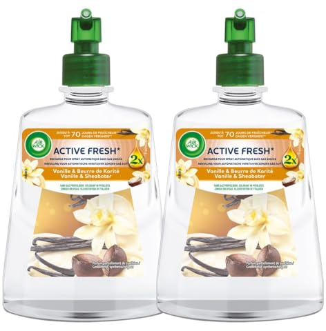 Air Wick - Juego de 2 recambios para spray automático sin gas de vainilla y manteca de karité