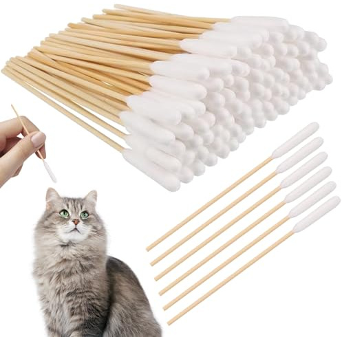 Peysaitr Extra Large 15cm Pet Dog Ear Cleaner Swabs, 50 Pcs Enhanced Long Cane Stick Pet Ear Cleaning Bamboo Cotton Buds, Pet Supplies Big Cotton Swab for Cat Dogs Ear Wax Infection Removal
