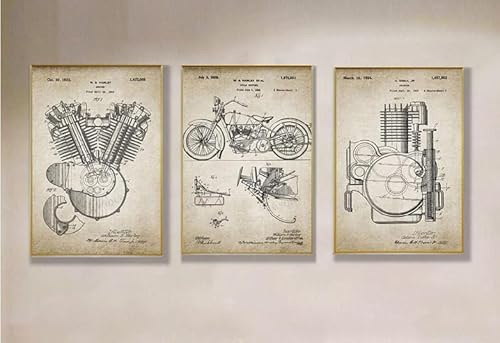 UEHVVF Vintage Motorrad Poster Motor Wandbilder Kunstdrucke Wohnzimmer Dekoration, Gedruckt Wandbilder Schlafzimmer Rahmenlos (Black,30 * 40CM)