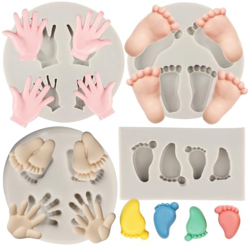 MYPRACS Juego de 4 moldes de silicona para fondant de bebé, para baby shower, decoración de pasteles, cupcakes, arcilla polimérica, pasta de goma de chocolate, juego de 4