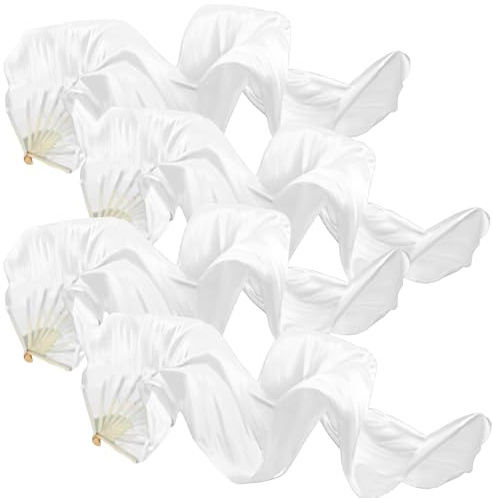 Beeveer 2 Pcs Women Silk Belly Dance Fan Veils 5.9ft Faux Silk Bamboo Long Fans Veil Dance National Dancing for Praise Worship Church School Performances, Left and Right