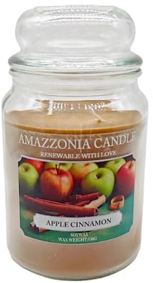 Amazzonia Vela Manzana Canela 530 g Vela aromática natural de cera de soja Ambientador de algodón de doble mecha para decoración de habitaciones Manzana Canela Tarro de cristal