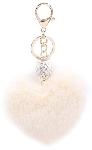 Xsclpomddy Künstliche Kaninchenhaar Flauschigen Liebesherz Pom Pom Schlüsselanhänger Glitzer Kristallstrass Taschen Koffer Rucksäcke Zubehör Charm Auto Schlüsselring für Damen