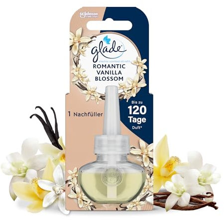 Glade electric scented oil Nachfüller, elektrischer Raumduft Duftstecker mit Duftöl, Lang Anhaltender Geruchsentferner, Duftspray für Zuhause, Romantic Vanilla Blossom, 1er Pack (1 x 20 ml)