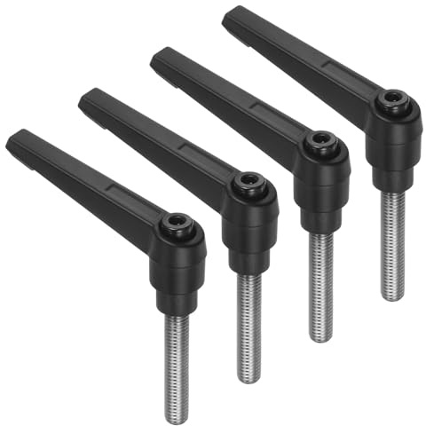 sourcing map 4 manijas de palanca de sujeción, M8 x 40 mm, perno macho roscado de acero inoxidable 304, asas ajustables, bloqueo de liberación rápida, botón de trinquete, color negro