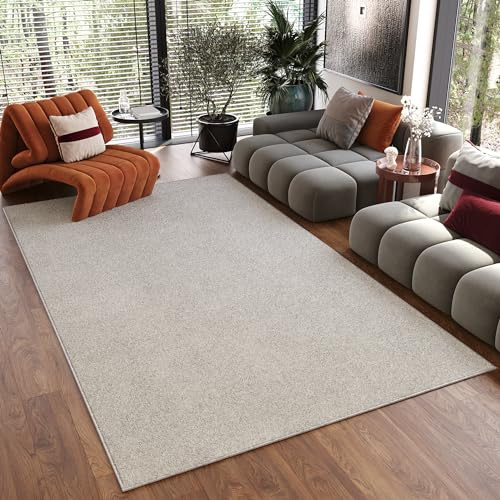 TAPISO Noyan Teppich Kurzflor Antirutsch Creme Einfarbig Waschbar Modern rutschfest Waschmaschinenfest Wohnzimmer Schlafzimmer ÖKOTEX 80 x 150 cm