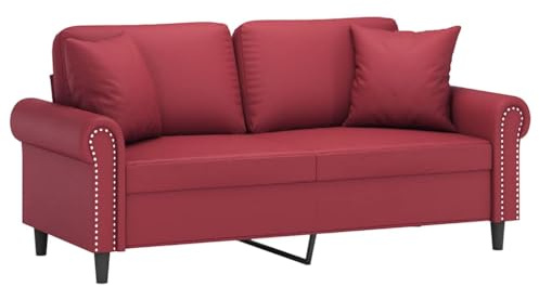 vidaXL Sofa 2 Sitzer, Couch mit Zierkissen, Liegesofa für Wohnzimmer, Polstersofa Sessel Relaxsofa Loungesofa Relaxcouch, Weinrot Kunstleder