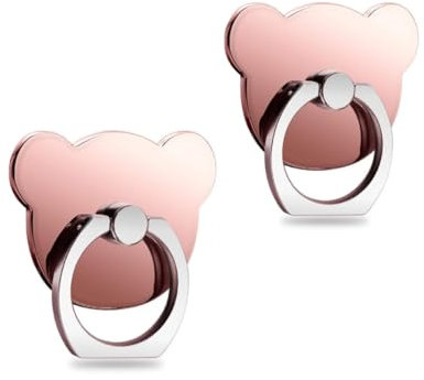 Msagkah 2Pcs Poignées pour Téléphone Portable, Porte-Anneau de Téléphone à Rotation 360°, Support de Téléphone Portable pour Samsung, iPhone et Tous Les Smartphones (Ours-Rose)
