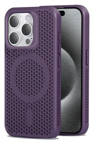 Dqtaoply Custodia per iPhone 15 Pro Max, sottile protezione antiurto con custodia magnetica traspirante dissipazione del calore per iPhone 15 Pro Max - viola