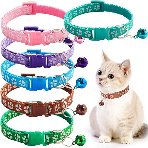 IBXWMNG 6 Stück Katzenhalsbänder mit Sicherheitsverschluss Glöckchen und reflektierendem Material Verstellbares Halsband für Katzen,19CM-32CM