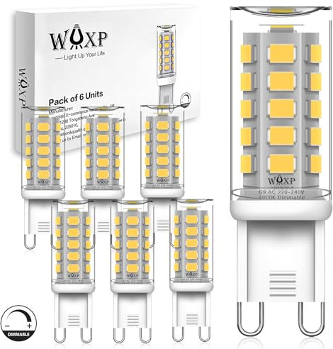WAXP Dimmable G9 LED Bulbs Natual White 3W, 4000K, Equivalent 30W G9 Halogen Light Bulbs, Non-Flickering, Pack of 6