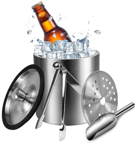 LPAMABA 2L Secchiello Ghiaccio in Aciaio Inox, Secchiello Porta Ghiaccio, Secchiello Ghiaccio Champagne, Secchiello Ghiaccio Vino, Contenitore per Ghiaccio per Cubetti Birra