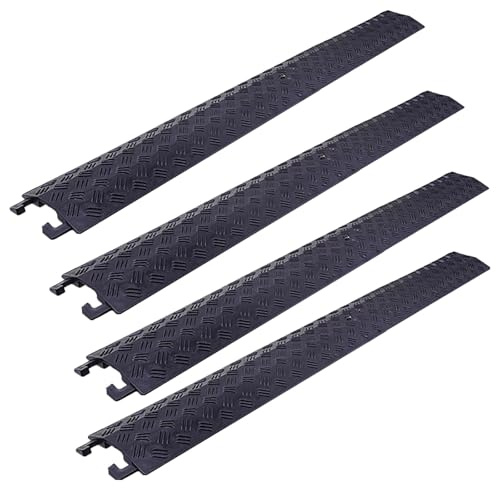 Yqyc 4 Pieza Pasacables de Suelo de PVC de 1 Canal, Protector de Cable de Manguera de Entrada para Rampa de Entrada, Protector de Cable Cubierta Protectora Cable Cover(Black,100x12x2cm)