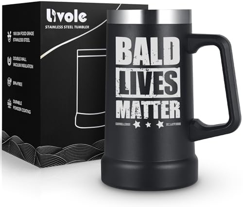 Livole Baldi Mug, Funny Gifts for Bald Men, Dad, Grandad, Uncle, Bald Lives Matter, Beer Gifts for Men, Mens Gift for Christmas, Birthday Fathers Day Presents for Dad, 24oz 700ml Vacuum Beer Glasses