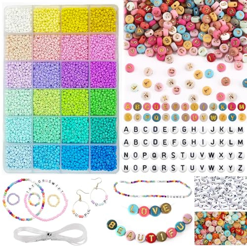 tyokas 12200 perles pour bracelet Ensemble de Bracelets à DIY Perles de Lettres Colorées en or D'amitié Enfants avec Ficelle pour Fabriquer des Bracelets, des Colliers
