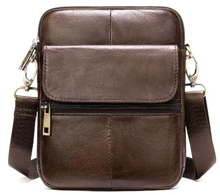 Handy Umhängetasche Leder Herren Klein, Herrentasche zum Umhängen Wasserdicht, Leder Reißverschluss Brusttasche Schultertasche Holster Kuriertasche Handytasche mit Schulterriemen Geldbörse Handtasche