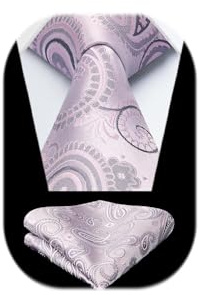HISDERN Corbata de hombre con patrón de cachemira, corbata de boda con pañuelo, corbata clásica de color sólido y pañuelo de bolsillo