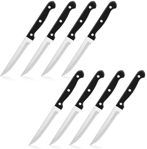 HaWare 8 Pcs Stainless Steel Serrated Steak Knife, Ergonomic Triple Rivet Handle, Ideal for Cutting Mutton Pizza Bread, Dishwasher Safe, 22cm