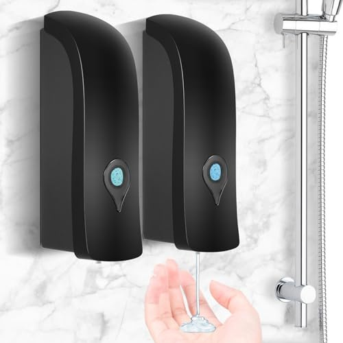 2 x 300 ml tvåldispenser för vägg, tvåldispenser badrum, tvåldispenser och schampo dusch, för badrum kök hotell kontor, utan borrning eller med skruvar - svart