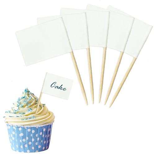 100PCS Blank Toothpick Flags Kraft Paper Food Labels (3.5 * 2.5cm) Fruit Picks for Party Food, Cheese Plate & Cupcake Toppers, Cheese Label, Baby Shower Names, Fruit Salad Cocktail Sticks, White