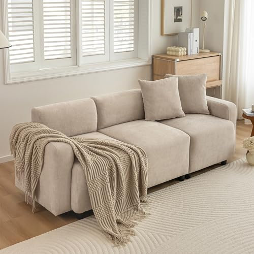 Dolamaní 3 Sitzer Sofa Modern Wohnzimmersofa Beige 211 x 67 x 71 cm, Gästesofa Kleiner 3er Sitzsofa mit Kissen