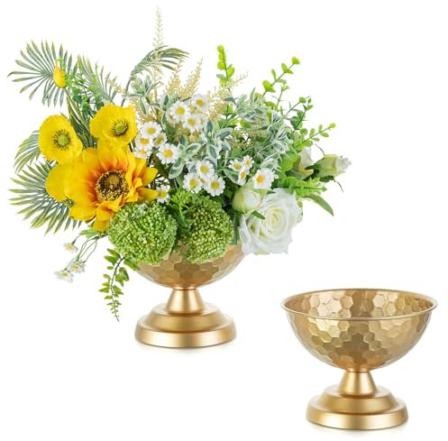 Sziqiqi Oro Urna Vaso Centrotavola: 14 cm Piccoli Vasi Set of 2 per Tavola Vaso da Matrimonio Elegante per Composizione Floreale Vasi di Fiori Metallo per Della Cena di Ricevimento